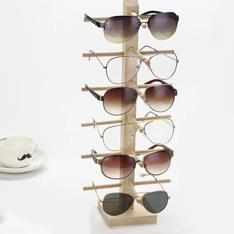 Горячие многослойные деревянные солнцезащитные стеллажи для товара Полка очки шоу стенд держатель ювелирных изделий для нескольких пар выставочный стенд для очков женщин - Цвет: Single-6 Rows