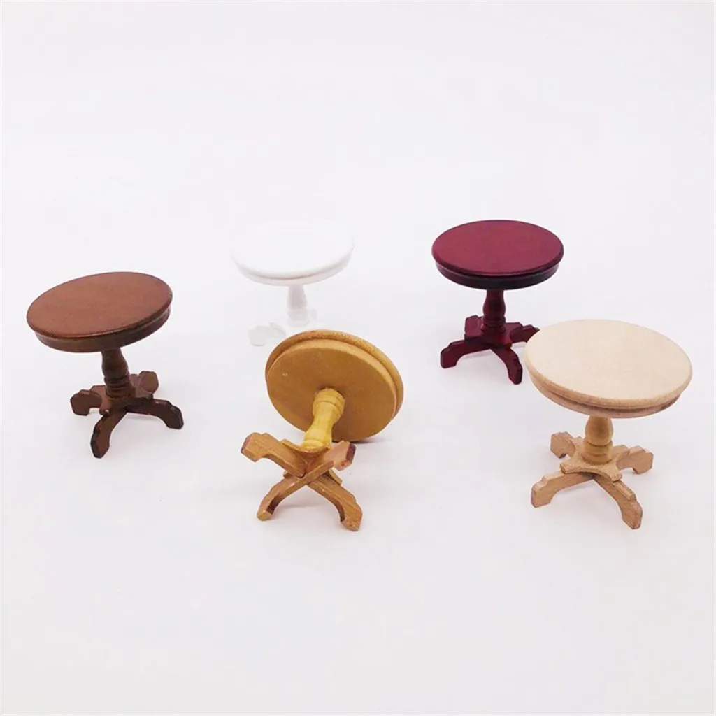 1:12 Dollhouse Furniture Miniature Wooden Round Side Table Kids Pretend Play Toy Mini toy for children Jouets pour enfants#5