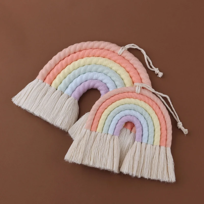 Nodic Style 8 Lines Hand-woven Rainbow Macrame Tapestry Baby Boys Baby Girls KIds Room Decor Wall hanging Decor Toys Home rainbow wall hanging decor