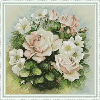 

Pink rose flower Printed Canvas DMC Counted Fabric Chinese Cross Stitch Kits printed Cross-stitch set Embroidery Needlework