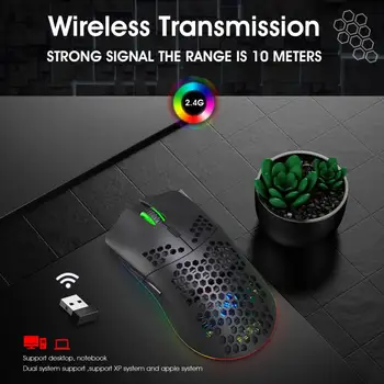 

T66 2.4GHz Wireless Rechargeable 6 Keys Mouse RGB Light Suitable Fourth Gear Adjustable DPI Mice For PC Laptop Ergonomic Design