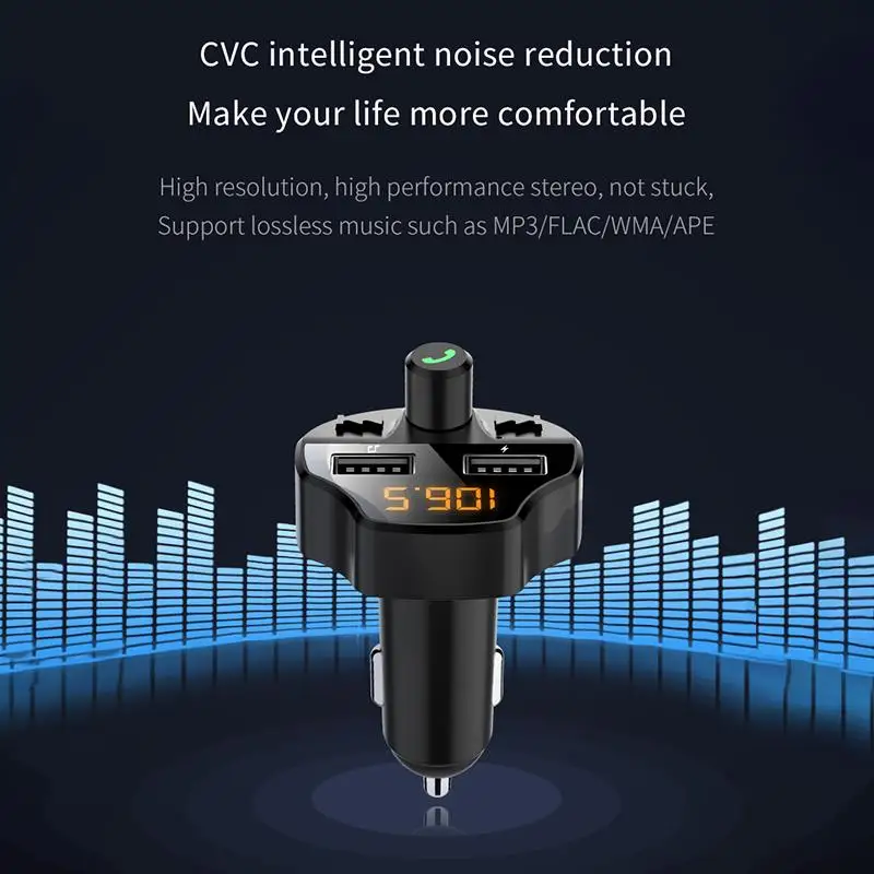 Автомобильный FM передатчик Bluetooth 5 0 mp3 плеер с шумоподавлением TF карта