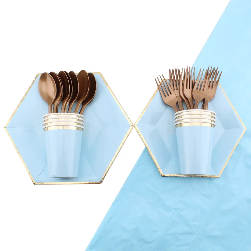 Синяя тема Вечеринка день рождения праздник банкет Ужин одноразовая посуда