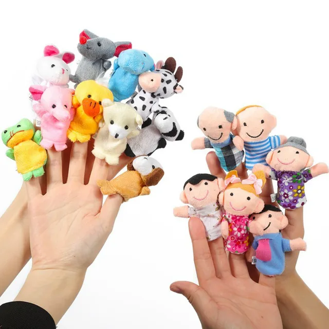 12Pcs/Set Cartoon Animal Family Finger Puppet Soft Plush Toys Role Play Tell Story Cloth Doll Educational Toys For Children Gift 1