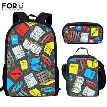 

FORUDESIGNS Study Time Book Pattern Teenagers Fashion Schoolbag Sets Girls Portable Bookbags with MulitPurpose Black Backpacks