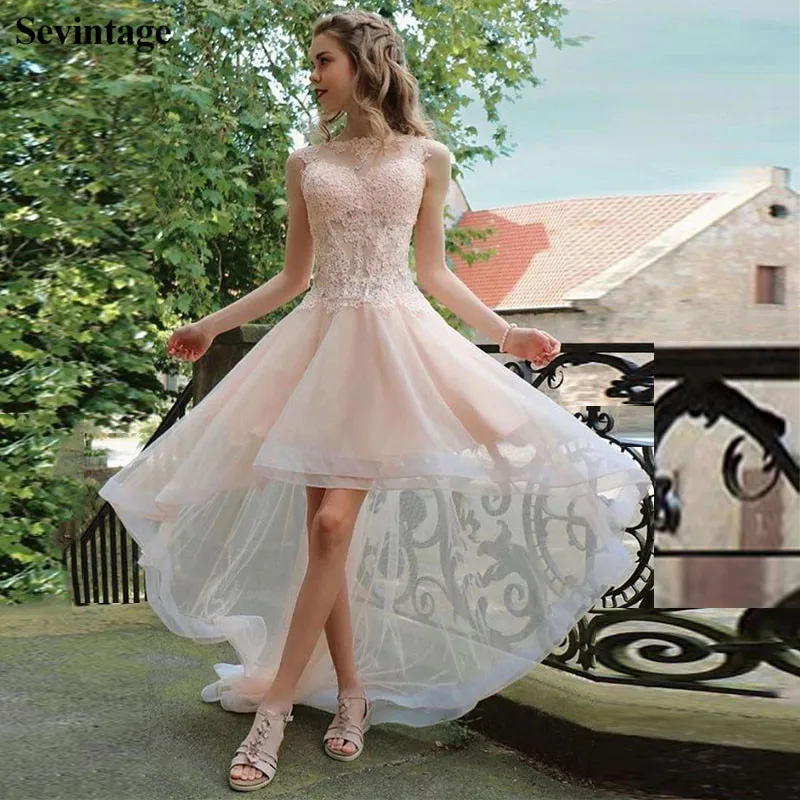 Sevintage Elegant Above Knee Mini Graduation Dresses Lace Tulle High Low Short Prom Gowns Sleeveless Customize Homecoming Dress