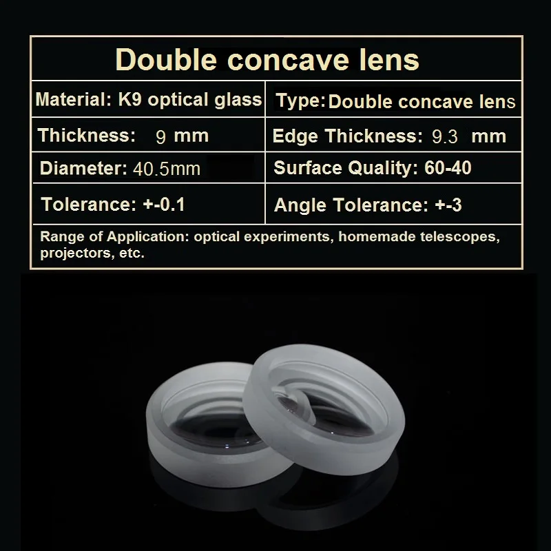 Double Concave Lens Optical Experiment Diameter 40.5mm Custom Concave Lens High Power Stage LED Light Optical Imaging Principle