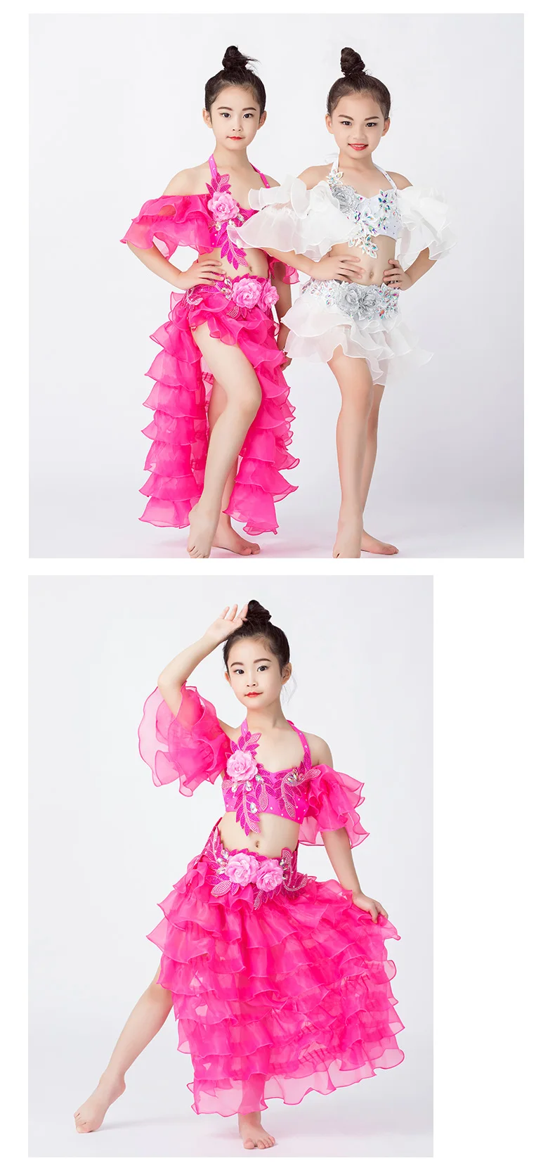 Professional Belly Dance Skirts For Girl Outfit Costume Belly Dance Top Dance Costumes Clothes(S, Hot Pink) Fairy 3 Piece Set
