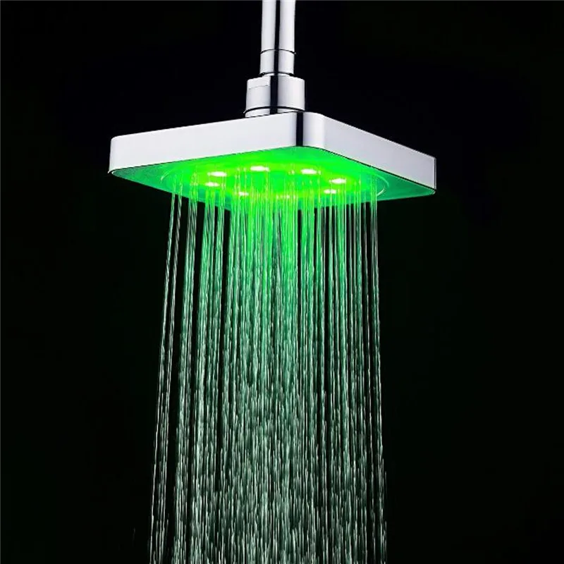 

3Colors LED Temperature Changing Square Rainfall Shower Head Spary Light Water Sprinkler Bathroom Wall Mounted Shower Head