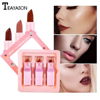 

3PCS matte lipstick set by Teayason pink apperance for girls makeup long lasting waterproof dark red lipstick pen AM119