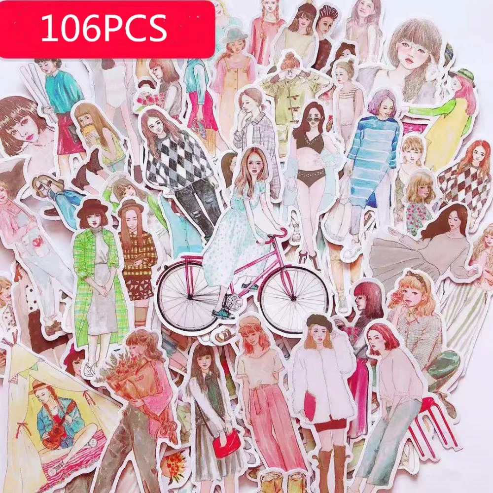 best ink for clear stamps 106PCS Cute Ladies Daily Stickers DIY Scrapbook Bottom Collage Phone Computer Diary Happy Plan Gift Sealing Decoration Sticker chicken stamps for card making