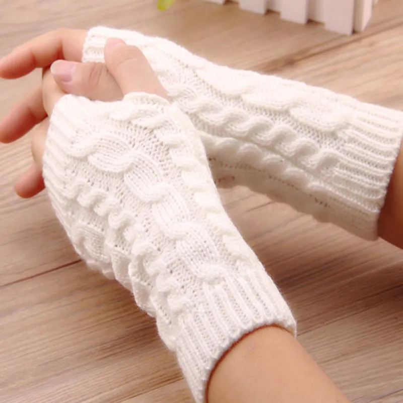 

Women Fingerless Gloves eight-character twisted knit Arm mittens Fashion Hand warmer winter gloves