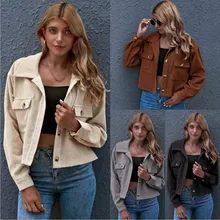 

Jackets for Women Winter Fashion Corduroy Jacket Clothes Women Casual Dropshipping Coat Black Retro Clothes Goth M