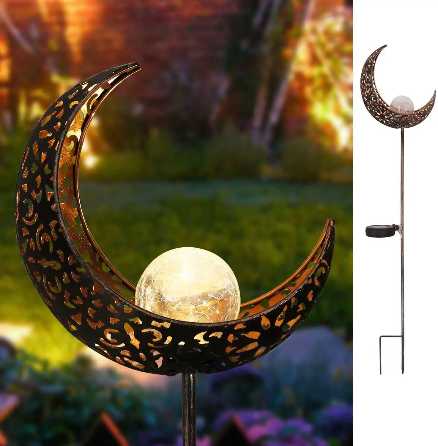 Solar Lawn Light Moon LED Pathway Outdoor Garden Light Waterproof Retro Flame Effect Lamp Garden Street Lamp Landscape Decor
