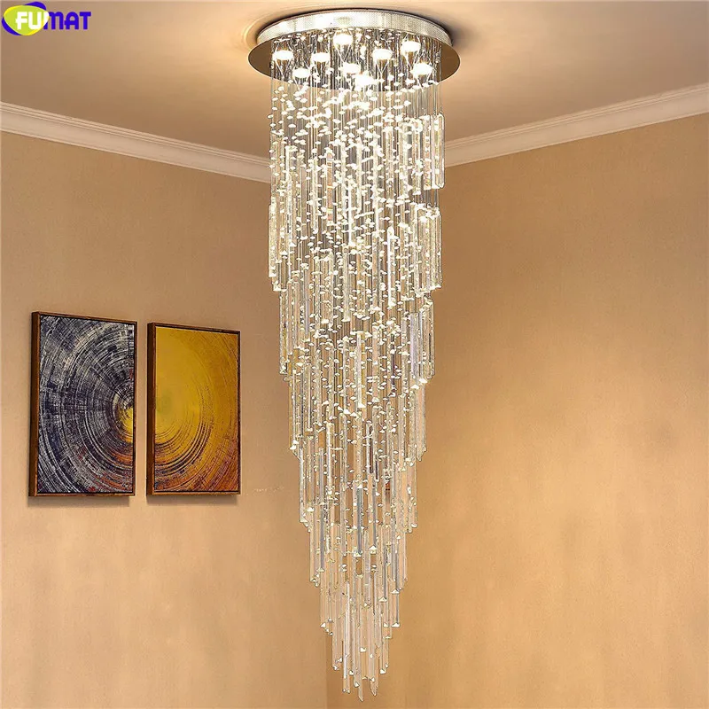 

FUMAT Long Hight Stairway LED Chandelier Crystal Ceiling Lamp Hanging Pendant Light Modern Style Villa Luxury Rain Drop Lighting