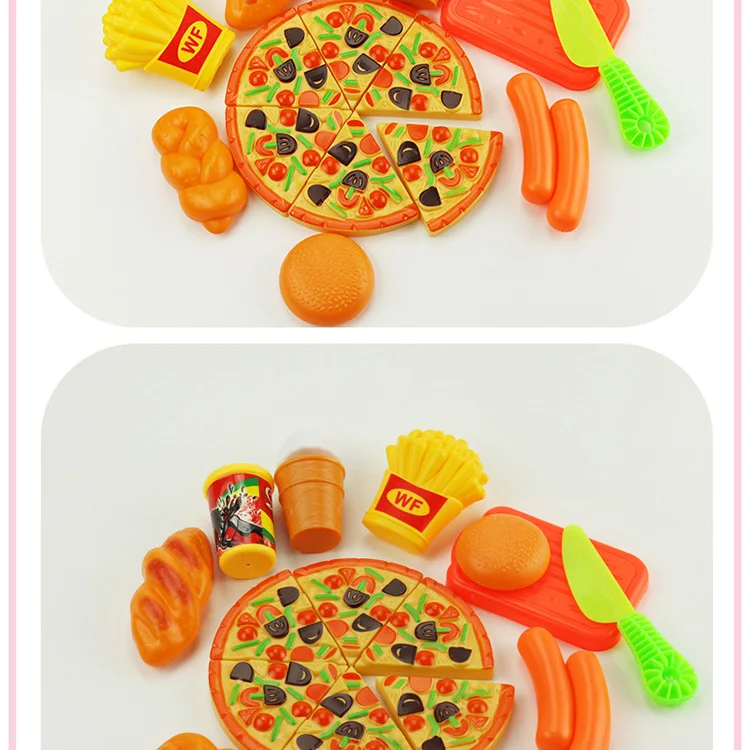 Children Play House Food Toy DIY Educational Cut Toys 19 Pieces French Fries Pizza Model