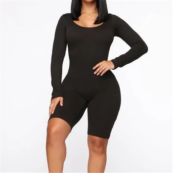 

Fitness Women Playsuit Casual Biker Playsuit Long Sleeve Solid Color Rompers Womens Jumpsuit Fashion 2019 Party Wear Playsuits