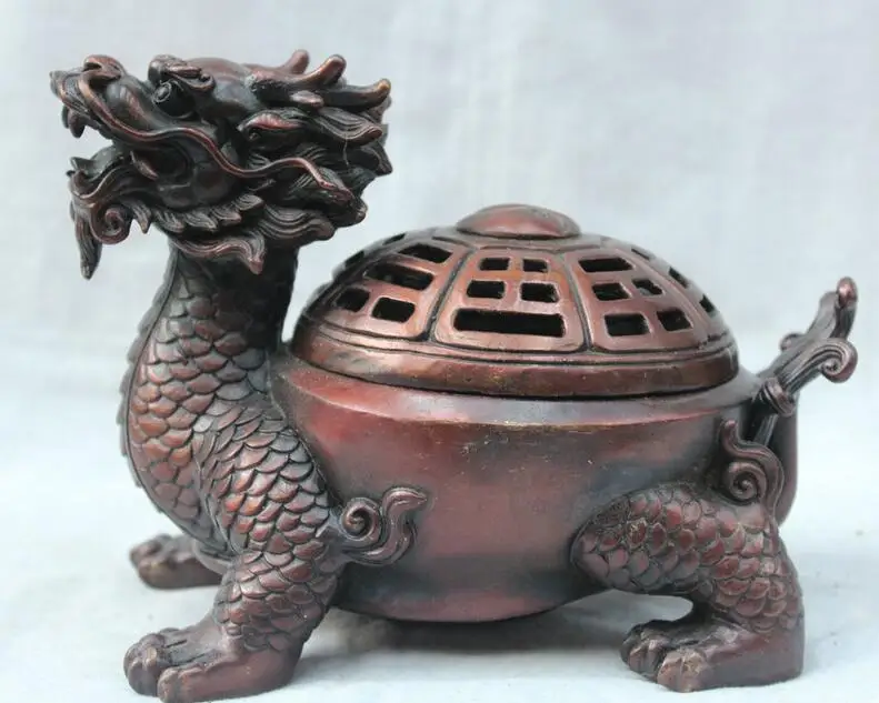 Details about 8" Chinese Asian Bronze Fu Dragon Tortoise Turtle Statue