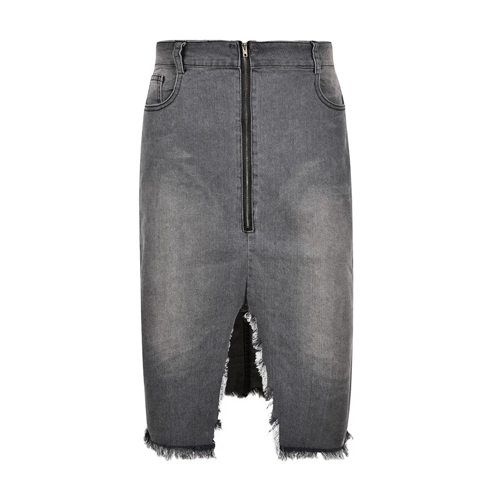 

2020 Summer Women Vintage Denim Midi Wrap Skirts Pocket Korean Style High Waist Sheath Knee Length Ripped Lady Jeans Skirts D30