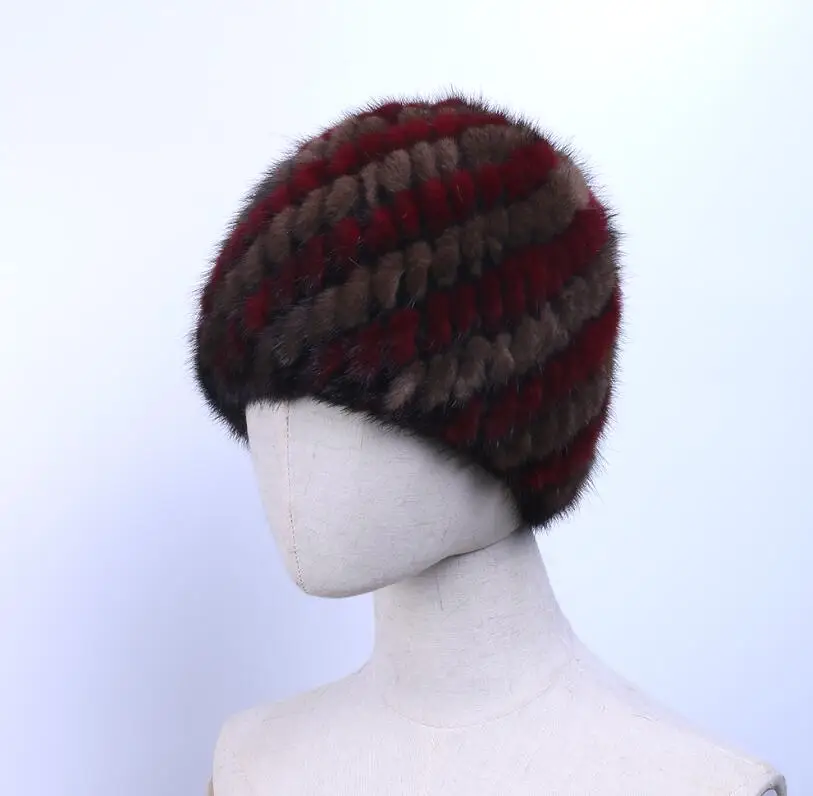 YC Fur шапки из натурального меха норки женские вязаные шапки из натурального меха норки шапки для женщин эластичные шапки из натурального меха женские шапки - Цвет: brown red