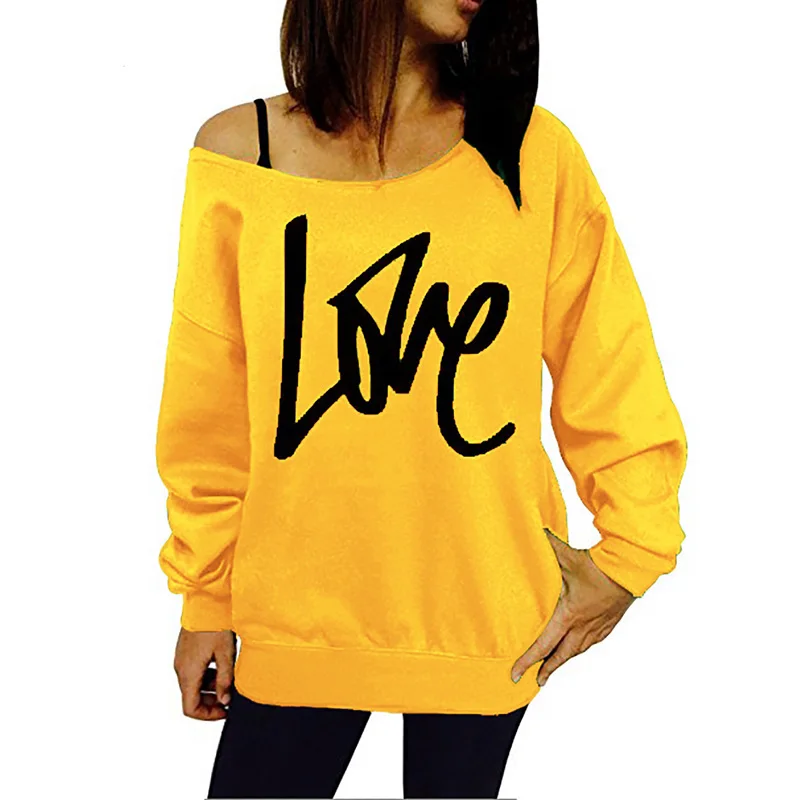 

LOVE Letter Printed Sweatshirt Women Off Shoulder Long Sleeve Pullovers Hoodies Autumn Winter Loose Tracksuit Casual Sweatshirts