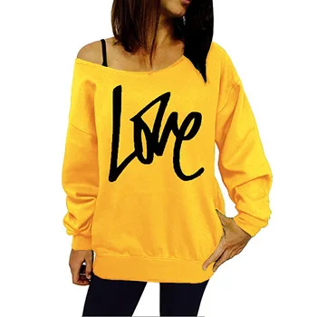 

LOVE Letter Printed Sweatshirt Women Off Shoulder Long Sleeve Pullovers Hoodies Autumn Winter Loose Tracksuit Casual Sweatshirts