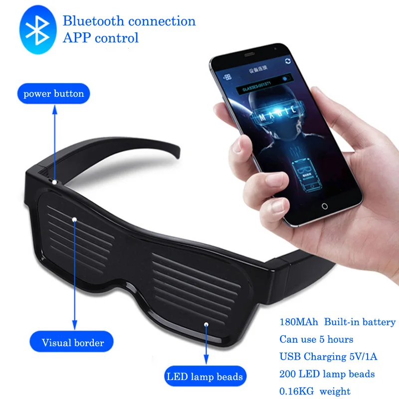 Отображение очков Bluetooth с заряженным магическим измененным светодиодом сделай