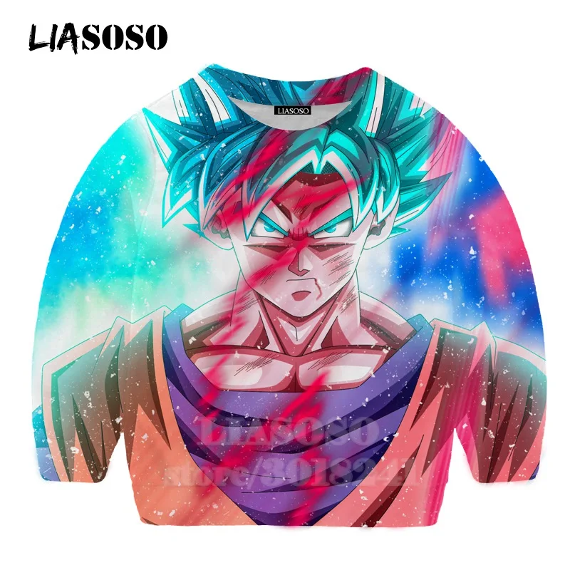 LIASOSO/Детская толстовка с Гоку для подростков и сына, футболка с 3D принтом Dragon Ball Z, детский топ, пуловер с круглым вырезом для мальчиков и девочек, толстовки для малышей, B157-28