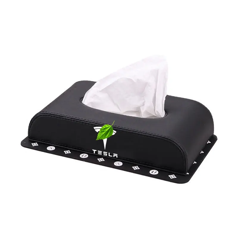 

For Tesla Model 3 X S PU Leather Tissue Box Napkin Holder Black