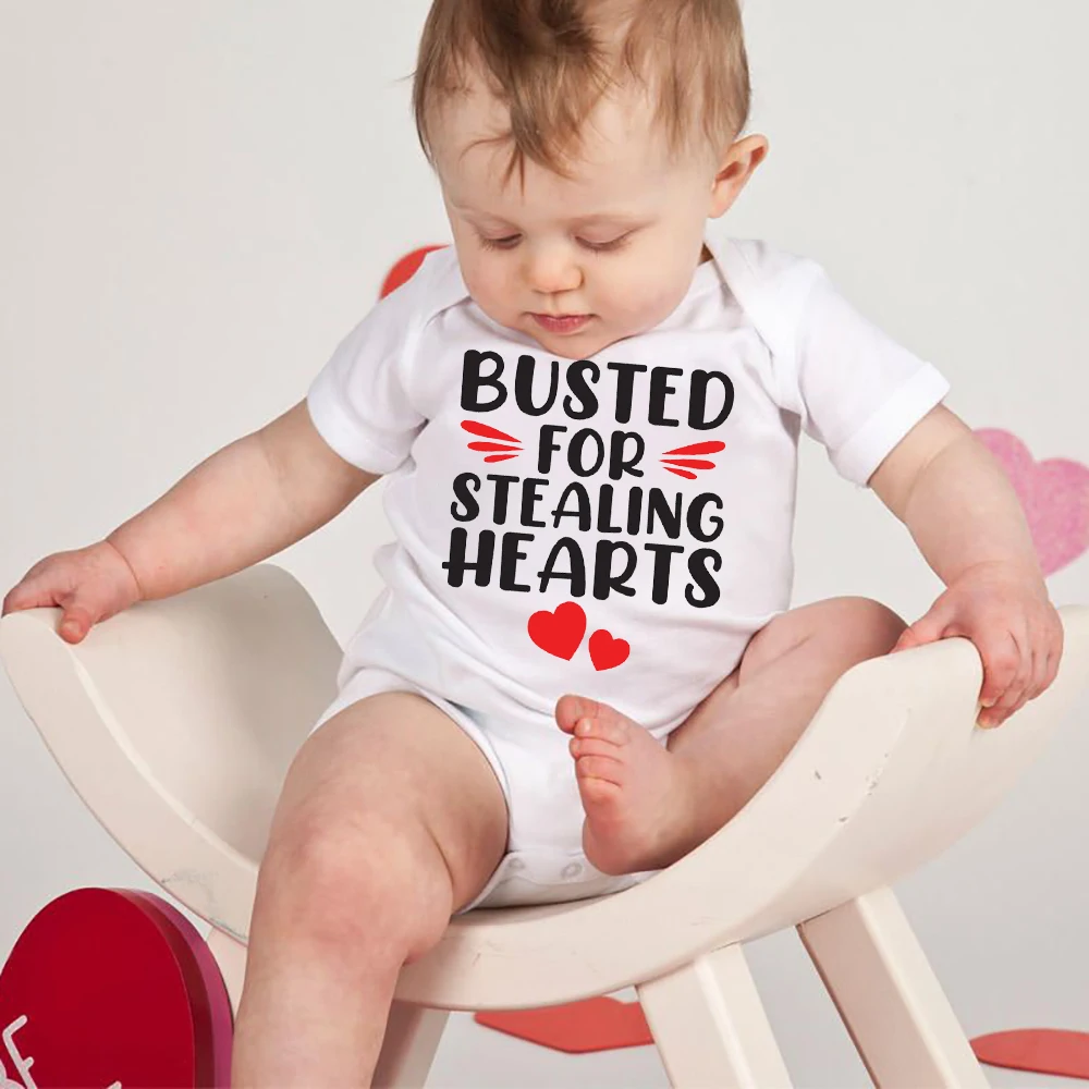 Busted for Stealing Hearts Newborn Baby Bodysuits Boys Girls Comfortable Clothing Infant Crawling Rompers Funny Valentine Gifts