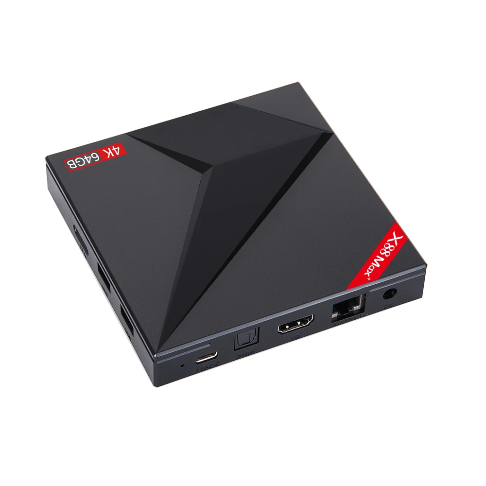 X88 MAX 4K Smart Set Top Box Android 9.0 TV Box 4GB RAM 64GB ROM RK3318 Quad Core TYPE-C 2.4G/5Ghz Dual WiFi BT4.0