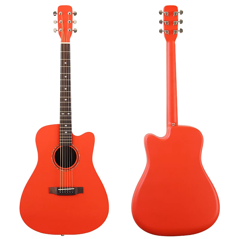 Solid Spruce Wood Top Round Back Carbon Acoustic Guitar 41 Inch Red Color 6 Strings Folk | Спорт и развлечения