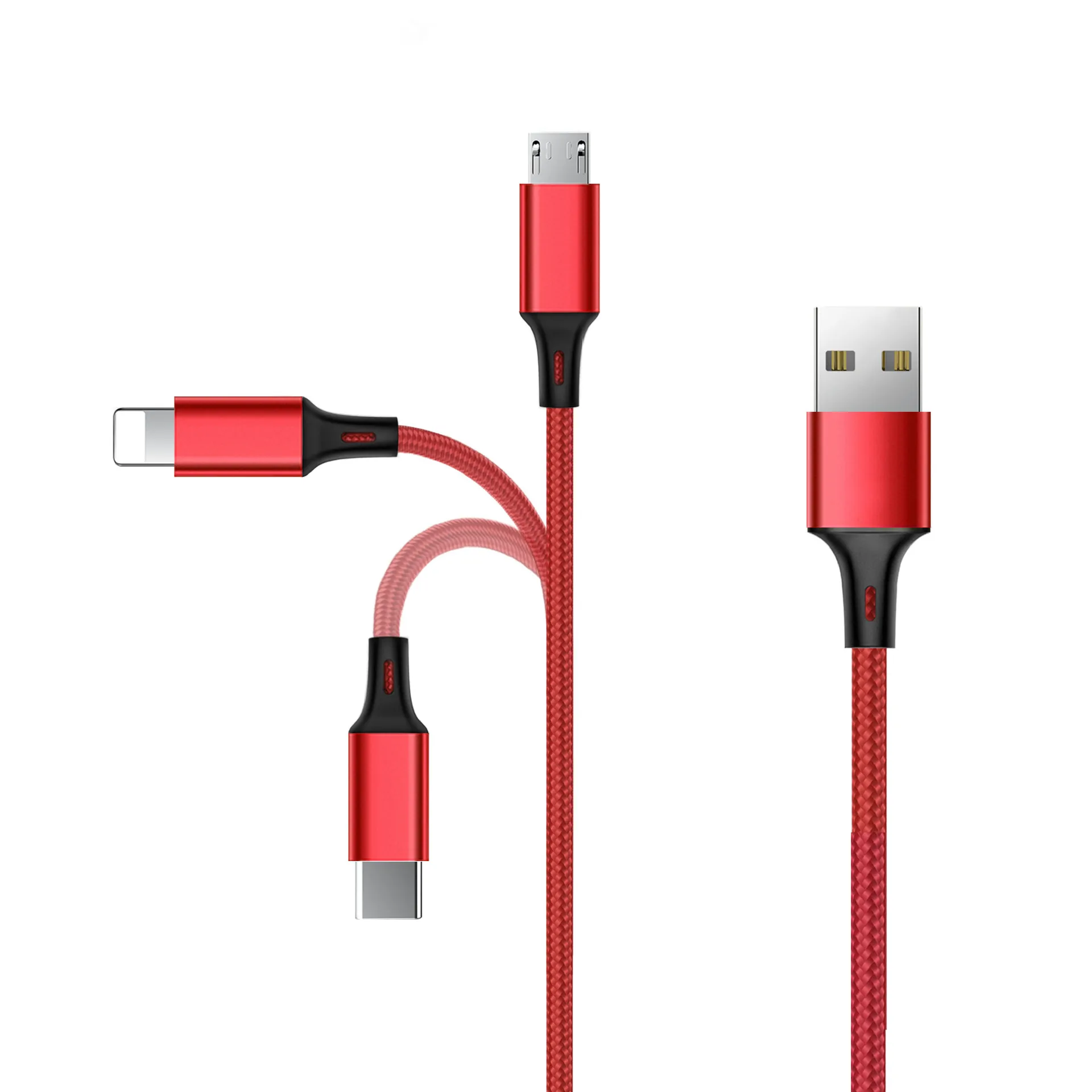 Три цвета один буксир три линии передачи данных применимы к apple android type-c quick charge тканые три в одной линии передачи данных