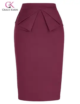 

Grace Karin Women's Vintage Solid High Stretchy Hips-Wrapped Pencil Skirt Office Lady Business Work Wear High Waist Midi Skirts