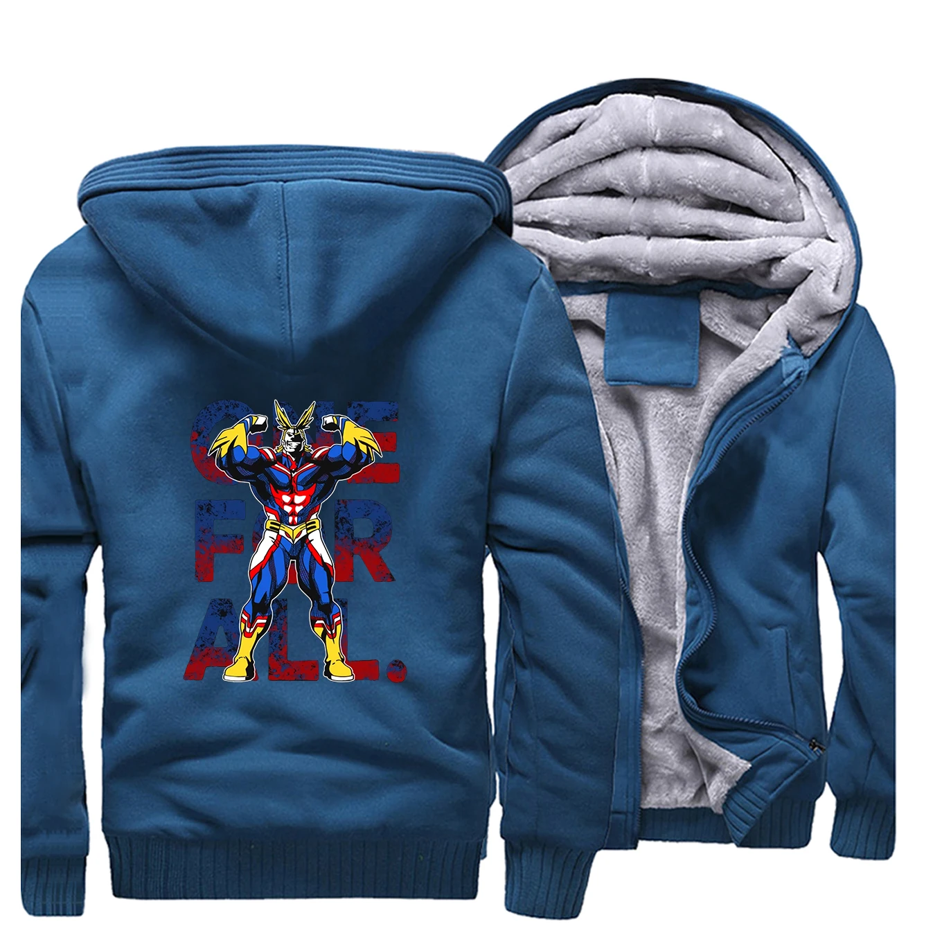 Япония Аниме толстые худи, толстовка из флиса All Might Deku пальто для мужчин My Hero Academy куртки зимние теплые One For All уличная одежда - Цвет: Lake Blue