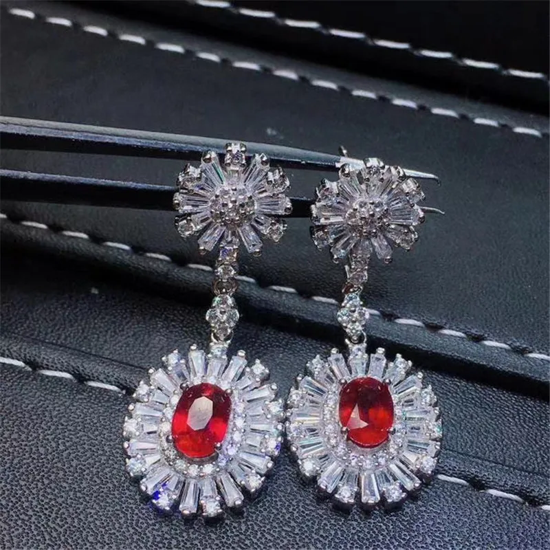 Women 925 Silver Wedding Jewelry Fashion Gift Opal Ruby Dangle Drop Earrings 