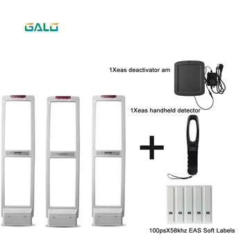 

EAS anti-theft system with soft label label and deactivater and hand-held frequency tester (2 masters and 1 slave)