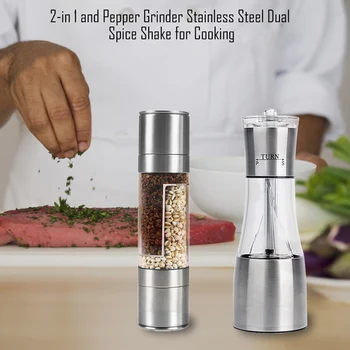 

2 in 1 Pepper Grinder Stainless Steel Manual Salt & Pepper Mill Grinder Spice Kitchen Tools Accessories for Cooking
