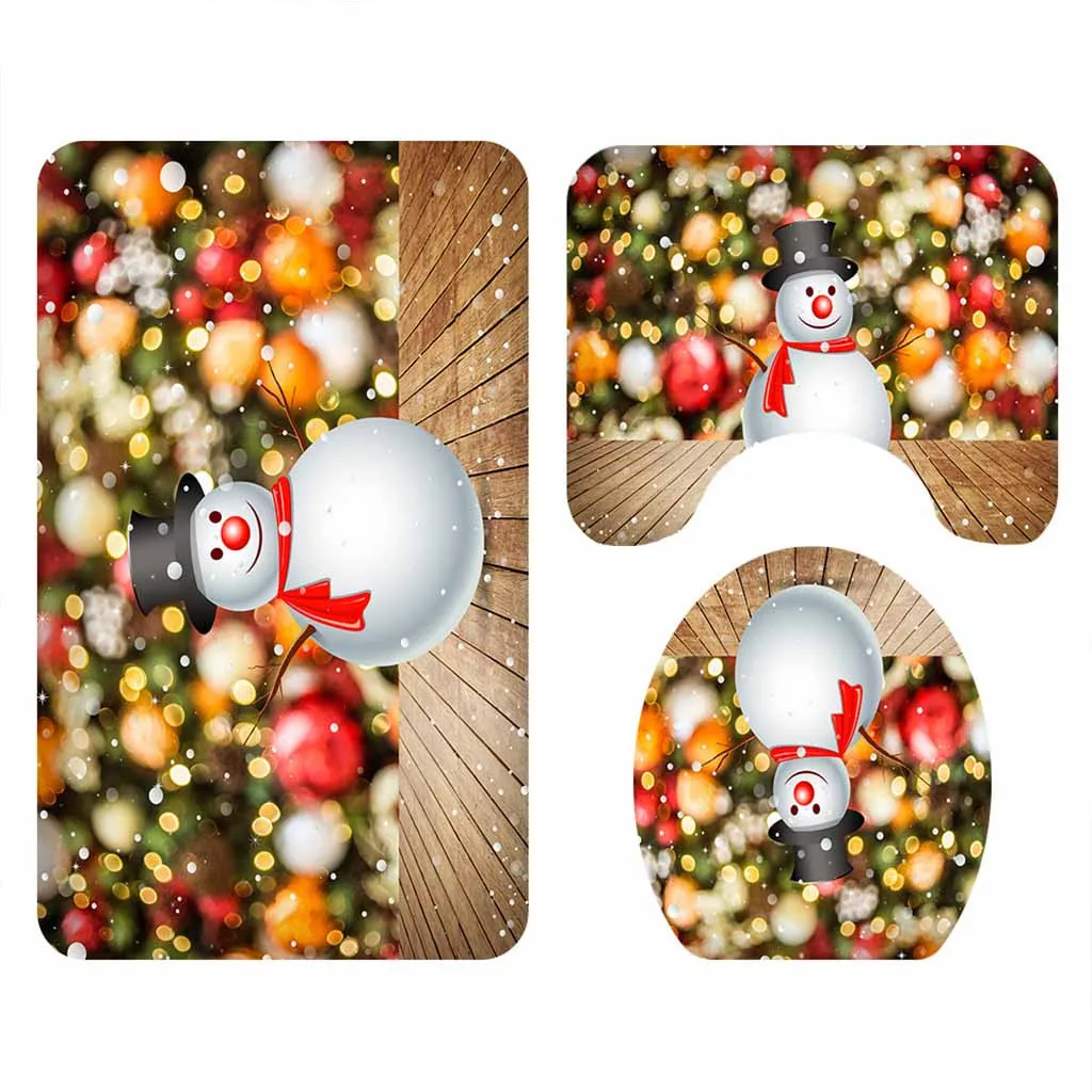 Рождественский снеговик с принтом, коврик для ванной комнаты и занавеска для душа, набор из четырех предметов, покрывало для туалета, коврик для ванной, набор для декора ванной комнаты - Цвет: B 3pc