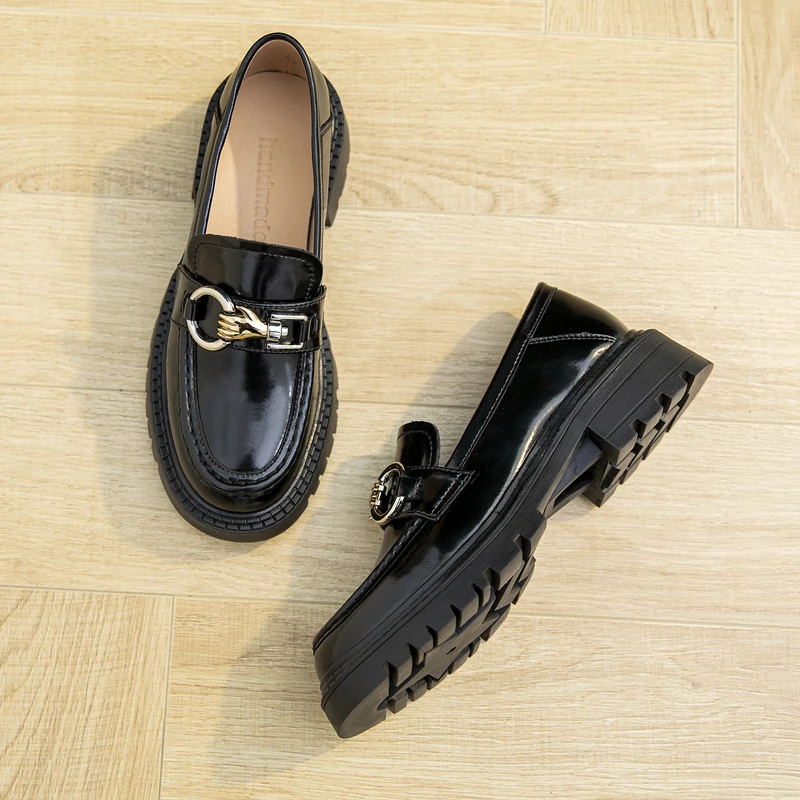 

CICIYANG WOMAN SHOE SHOE DESIGN HEEL SHOE PUNK Loafers Genuine Leather Platform Zapatillas Mujer One-step Ladies Lazy Shoes 41