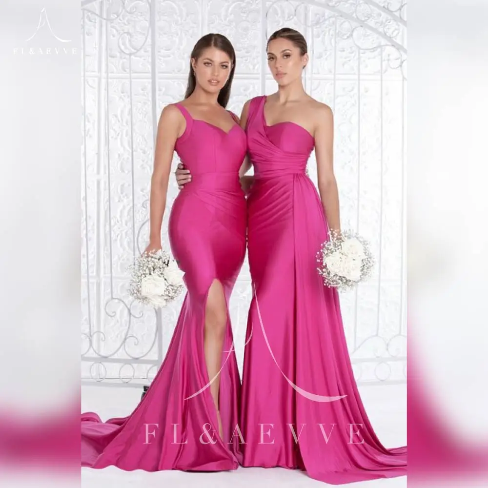 

Fuchsia Satin Bridesmaid Dress Woman Mermaid Spaghetti Straps Dresses for Women 2023 Elegant Wedding Side Split Party Gown