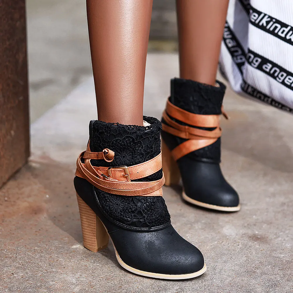 

SARAIRIS Wholesale Large Size 43 Retro High Heeled Autumn Winter Shoes Woman Western Boots Female Shoes Ankle Boots Women