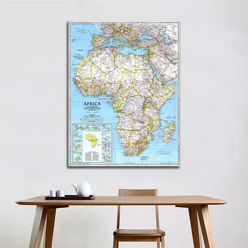 

A2 Size 1990 Edition Africa Map HD Fine Canvas Painting Home Decoration Artwork Crafts For Office Living Room Wall Decor
