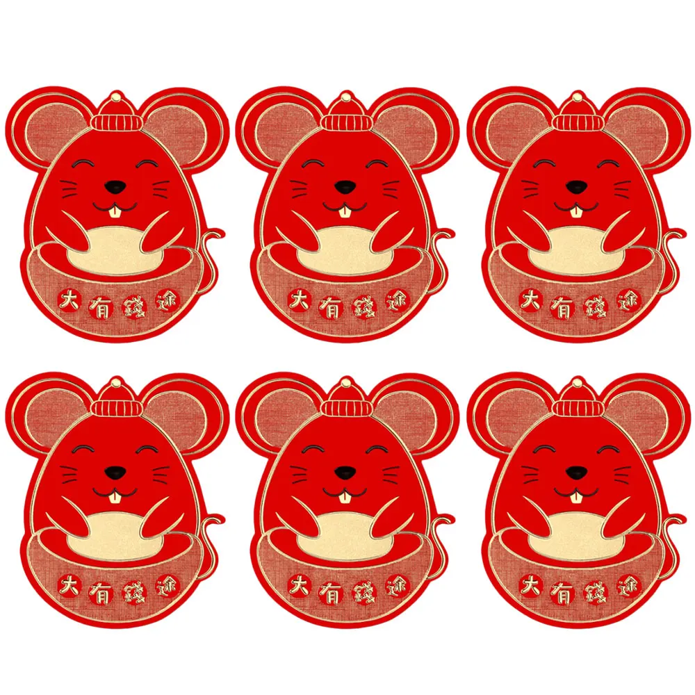 6 шт. милый красный конверт в форме крысы для заполнения денег Китайская традиционная Новогодняя красная сумка-конверт подарок для хранения - Цвет: A4