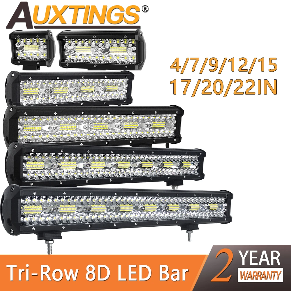 Auxtings 8D Tri Row Led Bar 4/7/9/12/15/17/20/23 ''Pollici 60W ~ 480W 12V 24V Led Light Bar Offroad Led Work Light 4X4 Car Luce