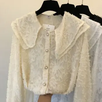 

2020 Spring New Korean-Style Ins New Lapel Temperament Princess Sleeve Bottoming Shirt-Doll Collar Shirt Women's