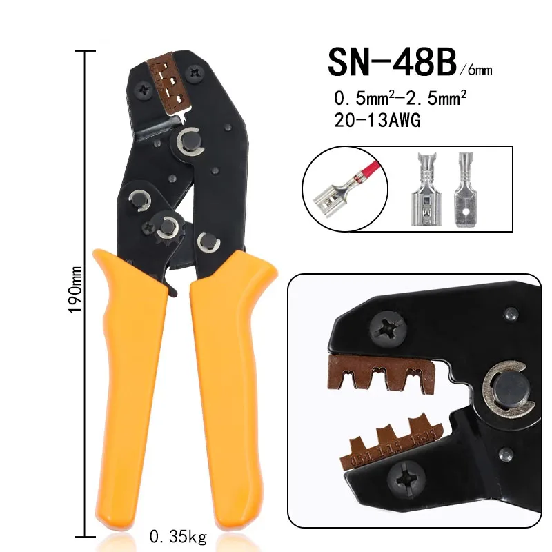 SN-48B Crimping Plier 0.5-2.5mm2 20-13AWG SN-28B/48B/2 Dupont XH2.54 KF2510 SM 2.54 3.96 TAB 2.8/4.8/6.3 Plug Type Terminal 2