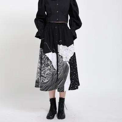 Loose Slim Abstract Print Skirt All-match Fashion A-line Autumn And Winter Punk Black | Женская одежда