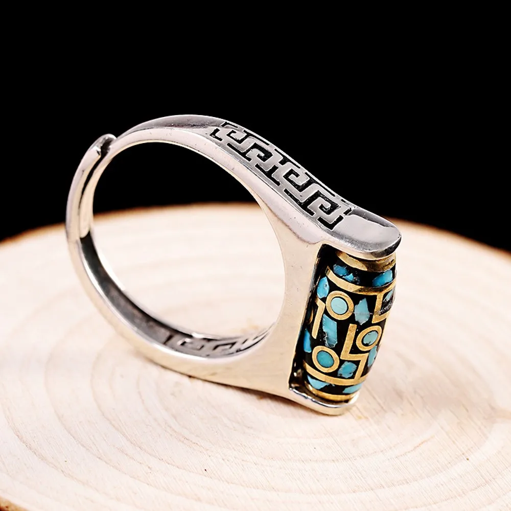 Nuovo vero anello uomo in argento sterling s925 semplice buddismo