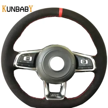 

KUNBABY Black Suede Hand-stitched Car Steering Wheel Cover for Volkswagen Golf 7 GTI Golf R MK7 VW Polo GTI Scirocco 2015 2016